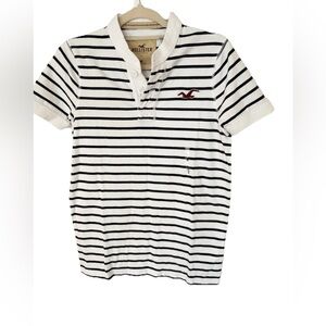 Hollister White and Navy Striped collarless Polo MED